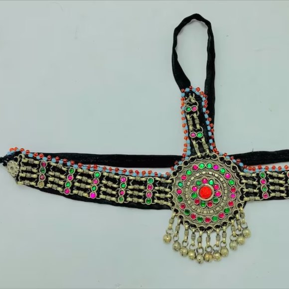 Afghan Multicolor Mathapatti, Tribal Kuchi Headpiece, Hair Jewelry